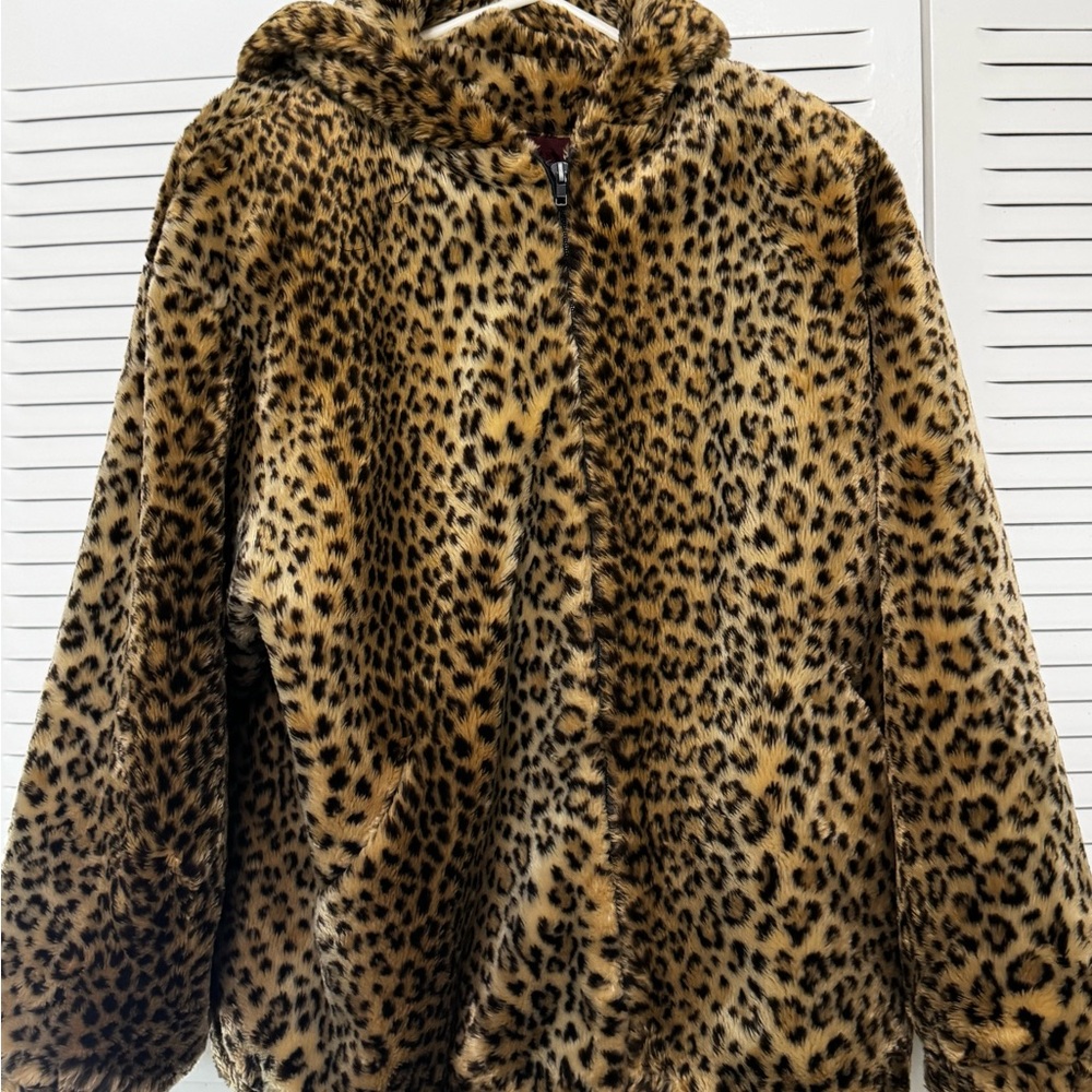 Leopard Print Faux Fur Jacket